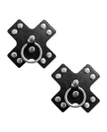 Neva Nude Burlesque Pierced N' Punked Leather Metal X Silicone Reusable Pasties - Black