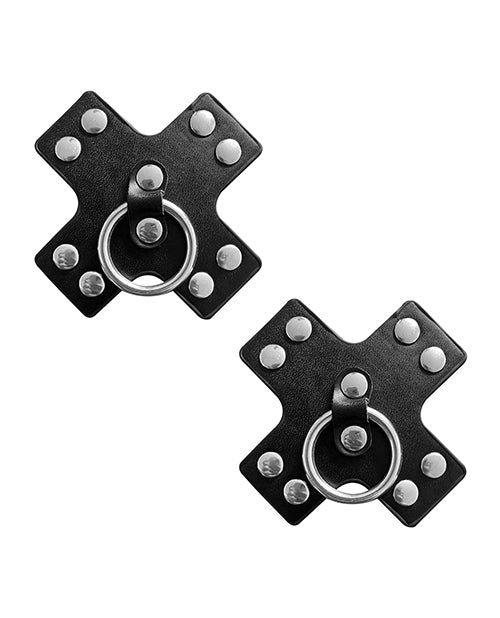 Neva Nude Burlesque Pierced N' Punked Leather Metal X Silicone Reusable Pasties - Black