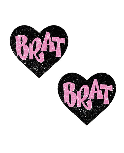 Neva Nude Brat Glitter Heart Pasties - Black/Pink
