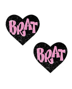 Neva Nude Brat Glitter Heart Pasties - Black/Pink