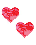 Neva Nude Lace Heart Pasties - Red