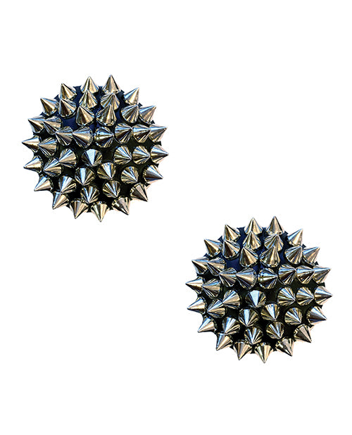 Neva Nude Burlesque Bowser Spike Pleather Reusable Silicone Pasties - Silver/Black