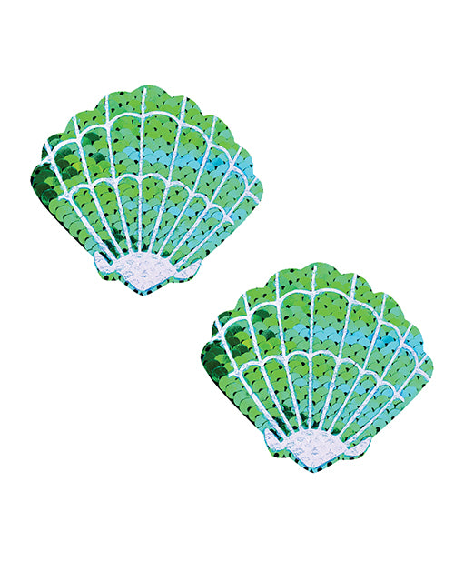 Neva Nude Sequins Sea Shells Under the Sea Pasties - Green/Blue