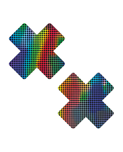 Neva Nude Holographic X Factor Pasties - Rainbow/Black