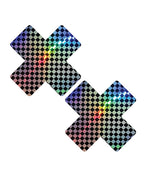 Neva Nude Holographic X Factor Pasties - Rainbow/Black