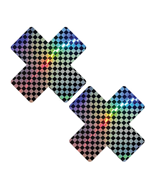 Neva Nude Holographic X Factor Pasties - Rainbow/Black