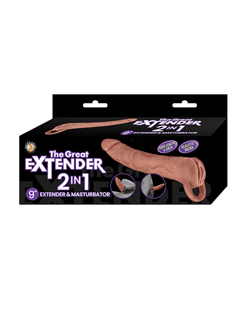 The Great Extender 1 9" Extender & Masturbator - Brown