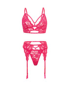 Aphrodite Lace Keyhole Bralette w/Garters & G - String - Raspberry