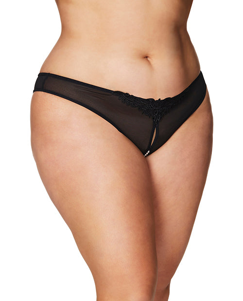 Crotchless Thong w/Pearls Black