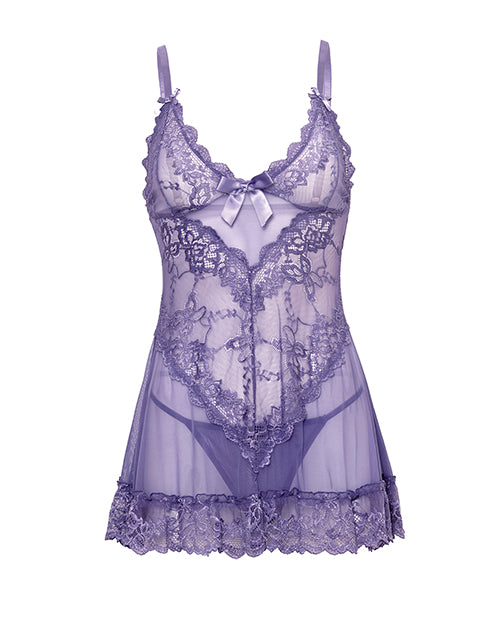 Valentine Lace Babydoll w/Bows & G - String - Purple