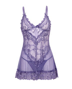 Valentine Lace Babydoll w/Bows & G - String - Purple