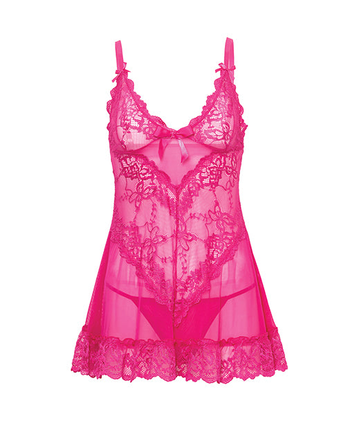Valentine Lace Babydoll w/Bows & G - String - Rose