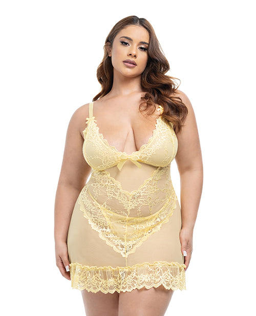 Valentine Lacey Babydoll w/G - String - Pale Banana