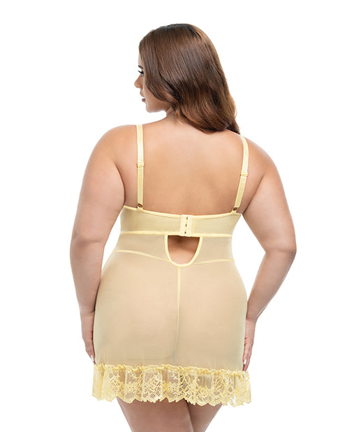 Valentine Lacey Babydoll w/G - String - Pale Banana