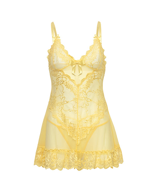 Valentine Lacey Babydoll w/G - String - Pale Banana