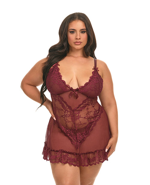 Valentine Lace Babydoll w/Bows & G - Sting - Zinfandel