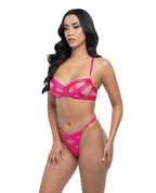 Raelynn Satin Strappy Underwire Bra w/G - String 2 pc Set - Pink Yarrow