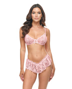 Leyla Lace and Mesh Underwire 2 pc Set - Pink