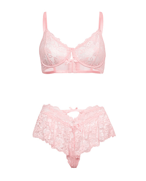 Leyla Lace and Mesh Underwire 2 pc Set - Pink