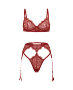 Arielle Lace Unlined Underwire 2 pc Set w/Ring Detail - Burgundy