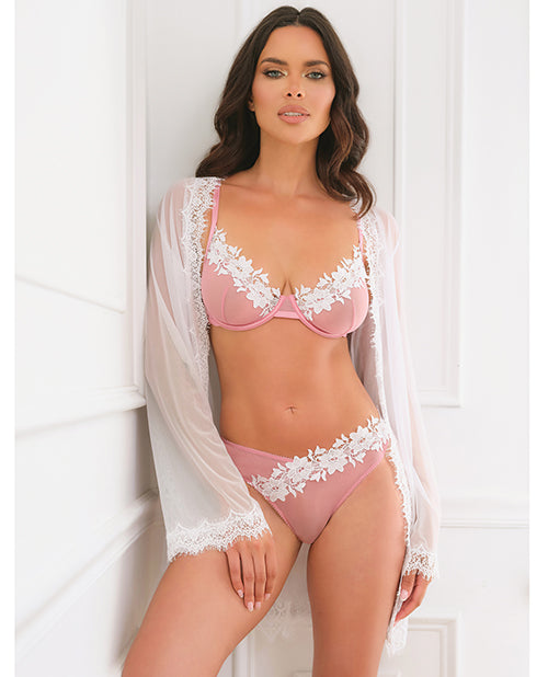 Glinda Mesh 2 pc Set w/Floral Embroidered Details - Pink & White