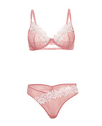 Glinda Mesh 2 pc Set w/Floral Embroidered Details - Pink & White