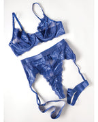 Delphi Lace 2 pc Set w/Attached Garter - Cobalt Blue