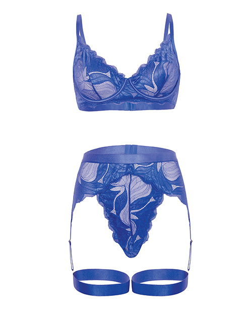 Delphi Lace 2 pc Set w/Attached Garter - Cobalt Blue