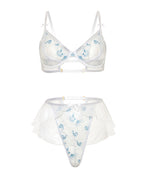 Elena Floral Embroidered 2 pc Set w/Skirted Bottom - White