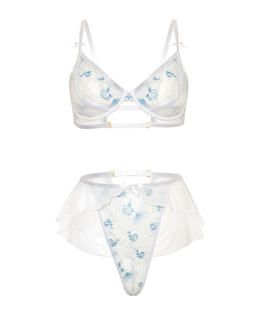 Elena Floral Embroidered 2 pc Set w/Skirted Bottom - White