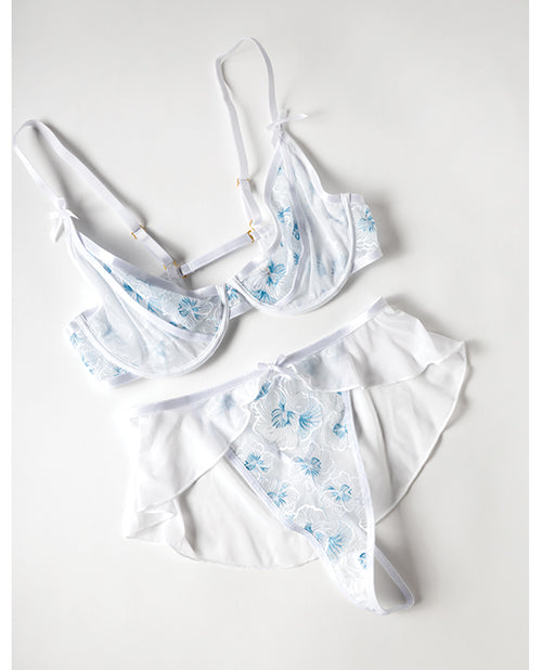 Elena Floral Embroidered 2 pc Set w/Skirted Bottom - White