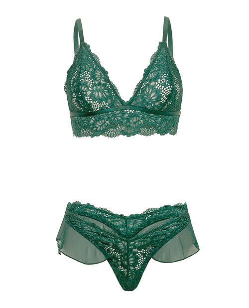 Alessia Soft Cup Lace & Mesh 2 pc Set w/Ruffle Details - Green
