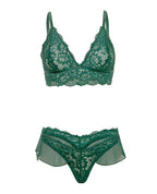 Alessia Soft Cup Lace & Mesh 2 pc Set w/Ruffle Details - Green