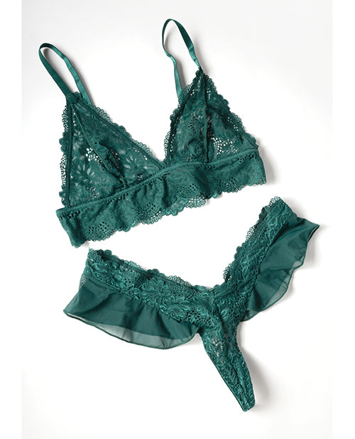 Alessia Soft Cup Lace & Mesh 2 pc Set w/Ruffle Details - Green