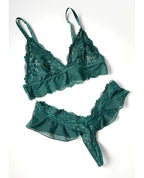 Alessia Soft Cup Lace & Mesh 2 pc Set w/Ruffle Details - Green