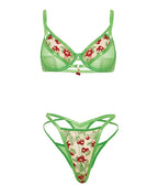 Cheri Underwire Embroidered 2 pc Set w/Cherry Charm Details - Neon Green