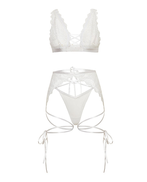 Naya Lace 3 pc Set w/Strap Details - White