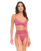 Julia Lace & Mesh 3 pc Set w/G - String - Rose