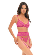 Julia Lace & Mesh 3 pc Set w/G - String - Rose