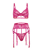 Julia Lace & Mesh 3 pc Set w/G - String - Rose
