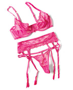 Julia Lace & Mesh 3 pc Set w/G - String - Rose
