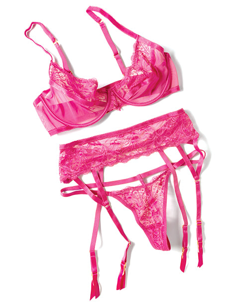 Julia Lace & Mesh 3 pc Set w/G - String - Rose