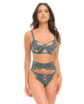 Daphne Lace Underwire 3 pc Set w/Embroidered Trim & Crossing Elastics - Blue