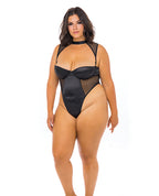 Josephine High Leg Teddy w/Removable Fishnet Collared Harness Black