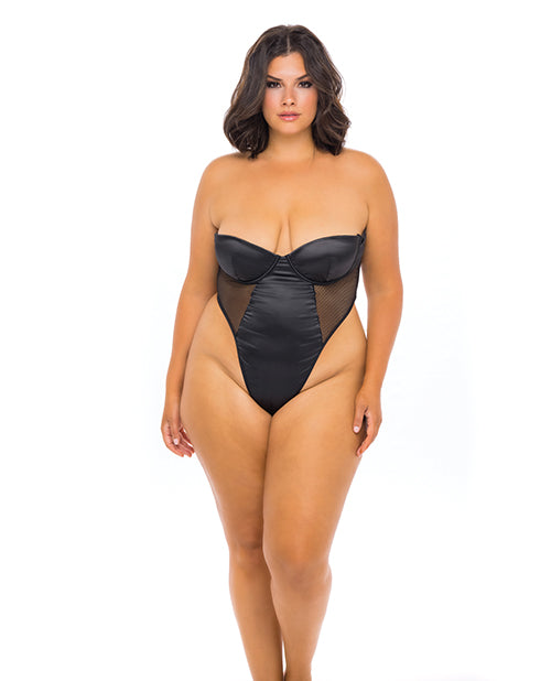 Josephine High Leg Teddy w/Removable Fishnet Collared Harness Black