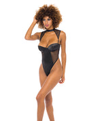 Josephine High Leg Teddy w/Removable Fishnet Collared Harness Black