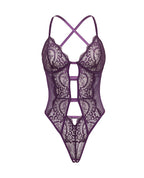 Carmen Lace & Mesh Underwire Crotchless Teddy - Imperial Purple