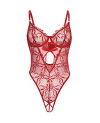 Mariah Embroidered Mesh Underwire Teddy - Burgundy