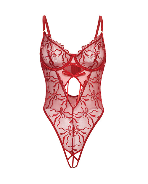 Mariah Embroidered Mesh Underwire Teddy - Burgundy