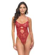 Mariah Embroidered Mesh Underwire Teddy - Burgundy